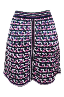 Pink cotton-blend racked knit zip-front mini skirt