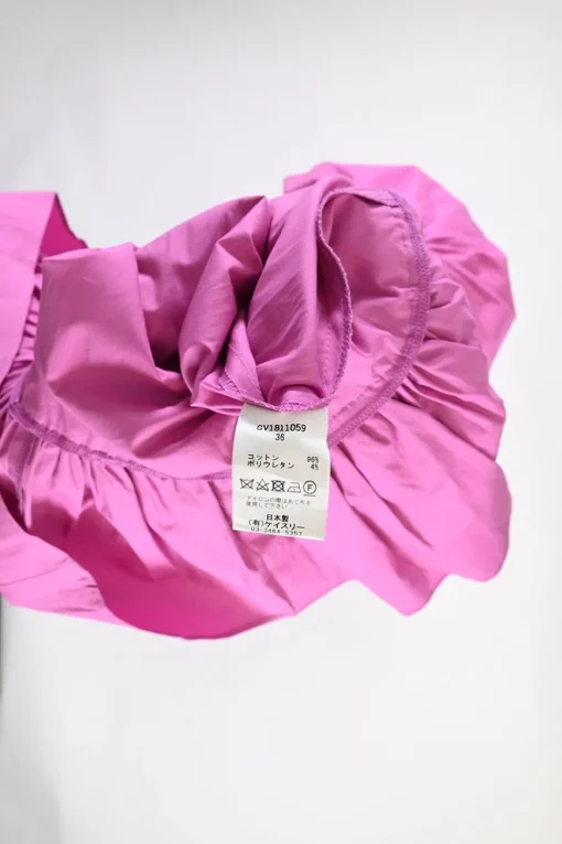 Pink cotton-blend swing-style ruffle shift dress with fixed straps