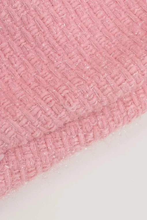 Pink crystal-embellished cotton-blend metallic fringe bouclé tweed low-rise mini skirt