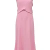 Pink draped viscose-blend sleeveless midi dress