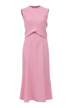 Pink draped viscose-blend sleeveless midi dress