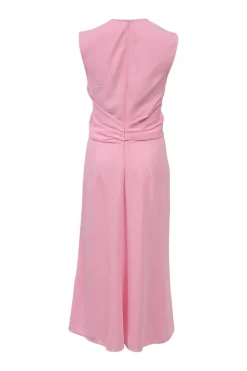 Pink draped viscose-blend sleeveless midi dress