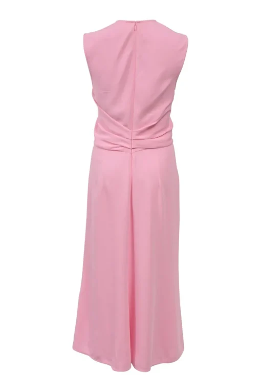 Pink draped viscose-blend sleeveless midi dress