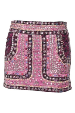 Pink embellished pull-on mini skirt