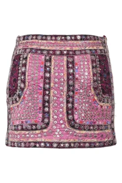 Pink embellished pull-on mini skirt