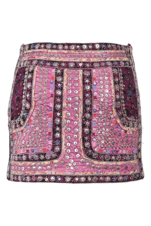 Pink embellished pull-on mini skirt