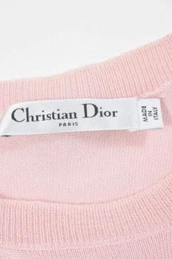 Pink embellished wool-blend short sleeve knit top featuring fixed floral paillette appliqué