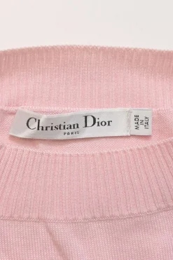 Pink embellished wool-cashmere blend blouson crewneck sweater with beaded patch appliqué