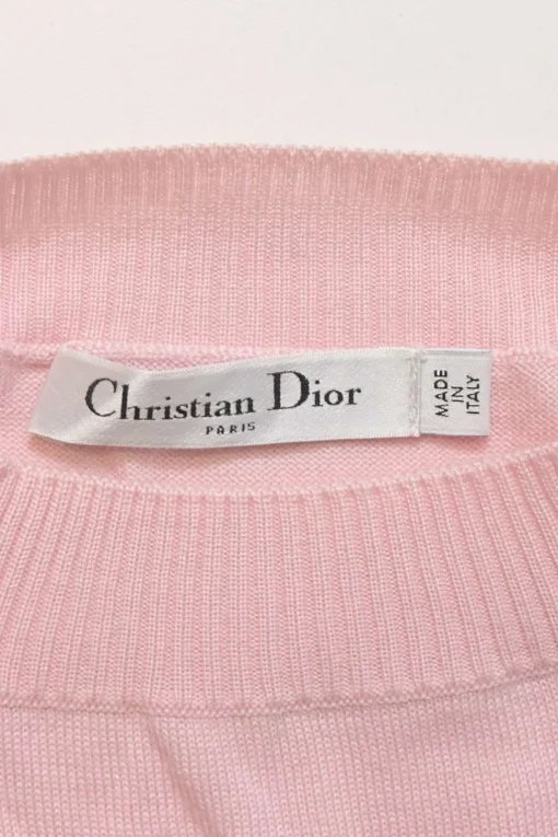Pink embellished wool-cashmere blend blouson crewneck sweater with beaded patch appliqué