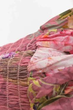Pink floral print plunge neck long sleeve maxi dress with shirred waistband