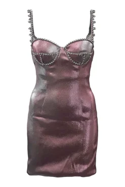 Pink iridescent cotton-blend twill balconette mini dress