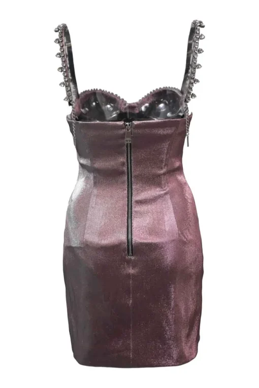 Pink iridescent cotton-blend twill balconette mini dress