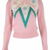 Pink knitted cashmere cardigan with embroidered embellishments