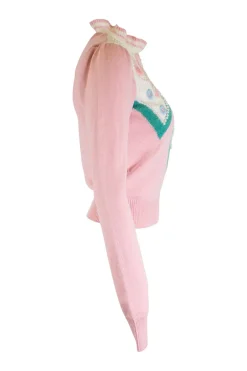 Pink knitted cashmere cardigan with embroidered embellishments