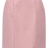 Pink lambskin leather pull-on mini pencil skirt