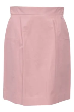 Pink lambskin leather pull-on mini pencil skirt