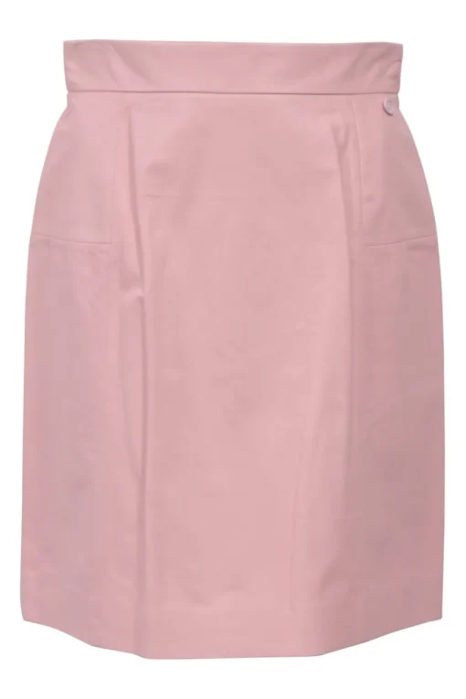 Pink lambskin leather pull-on mini pencil skirt