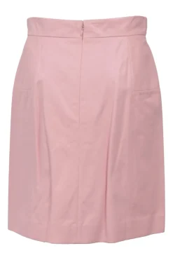 Pink lambskin leather pull-on mini pencil skirt