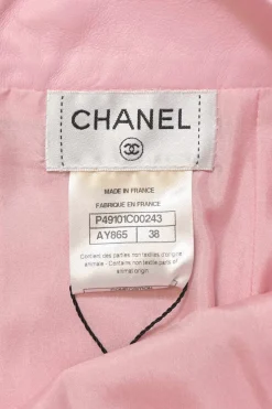 Pink lambskin leather pull-on mini pencil skirt