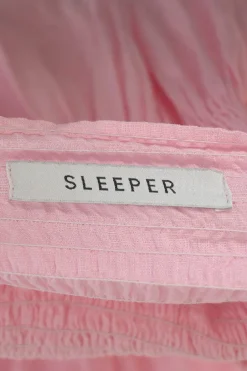 Pink linen smocked flounce sleeve Atlanta midi dress