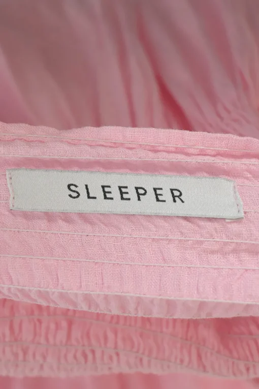 Pink linen smocked flounce sleeve Atlanta midi dress