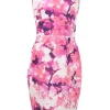 Pink painterly floral print sleeveless sheath dress