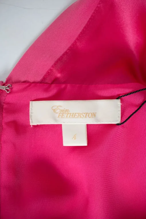 Pink plunging neckline and open back sleeveless pleated mini dress
