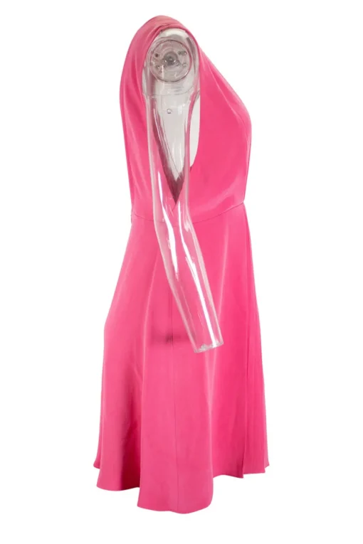 Pink plunging neckline and open back sleeveless pleated mini dress