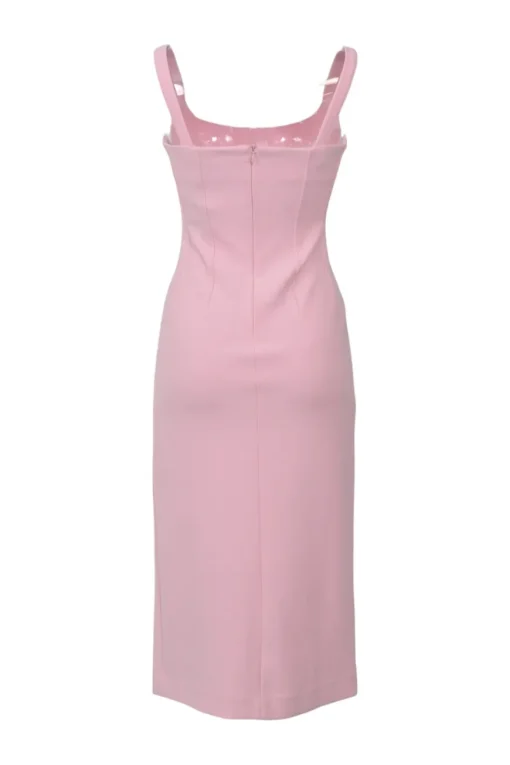 Pink polyester crêpe bustier slit dress with fixed straps