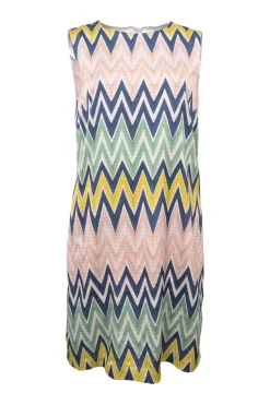 Pink polyester grid chevron stripe print sleeveless shift dress