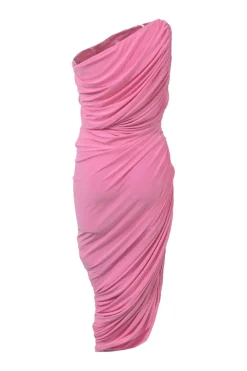 Pink polyester-blend twist-draped stretch crepe one-shoulder Diana sheath dress
