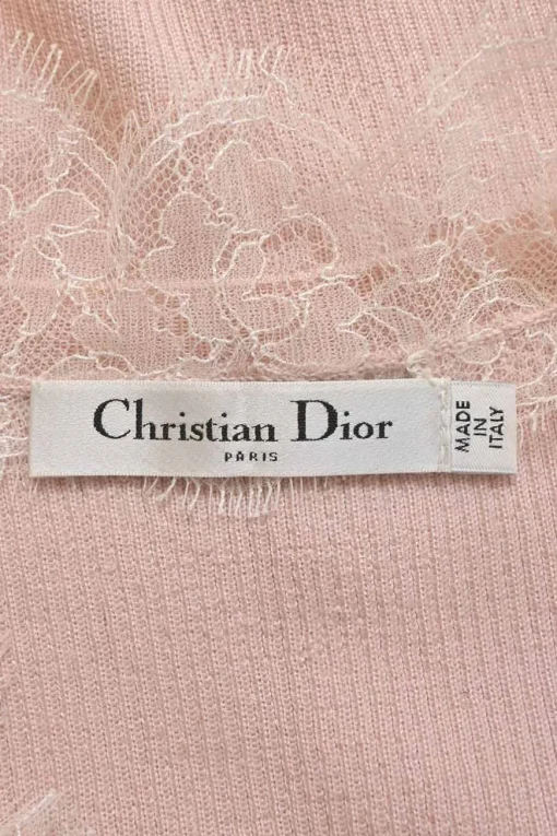 Pink rib knit lace embellished V-neck long-sleeve top