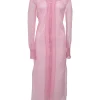 Pink semi-sheer polyester chiffon point-collar button-front maxi shirt dress with tonal slip insert