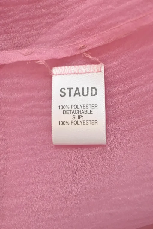 Pink semi-sheer polyester chiffon point-collar button-front maxi shirt dress with tonal slip insert