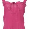Pink sheer cotton pullover square neck fixed strap tank with tied-ribbon