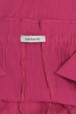 Pink sheer cotton pullover square neck fixed strap tank with tied-ribbon
