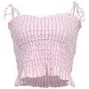 Pink shirred stripe cotton poplin bustier top with tubular-tie straps