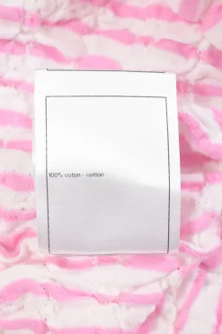 Pink shirred stripe cotton poplin bustier top with tubular-tie straps