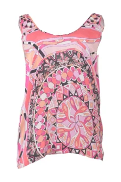 Pink silk kaleido print scoop neck pullover camisole