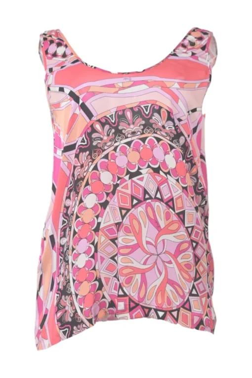 Pink silk kaleido print scoop neck pullover camisole