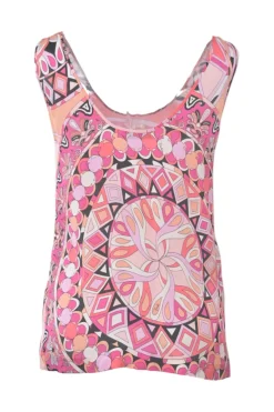 Pink silk kaleido print scoop neck pullover camisole