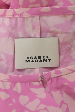 Pink silk-blend abstract graphic print Zarga gathered long sleeve keyhole blouse