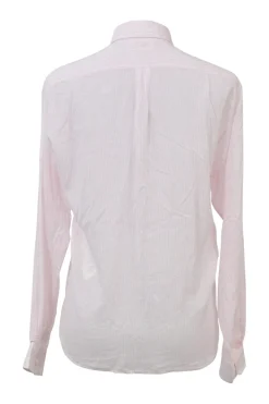 Pink striped cotton-lyocell button-front shirt with embroidered chest patch pocket