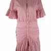 Pink stripes short-sleeved mini dress