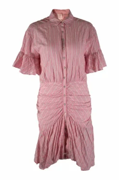 Pink stripes short-sleeved mini dress
