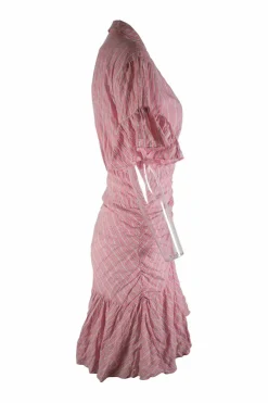 Pink stripes short-sleeved mini dress
