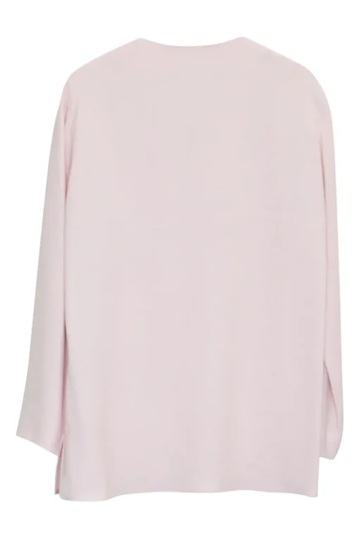 Pink viscose-blend crêpe pullover half-zip long sleeve blouse