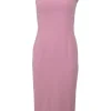 Pink viscose-blend sleeveless sheath dress