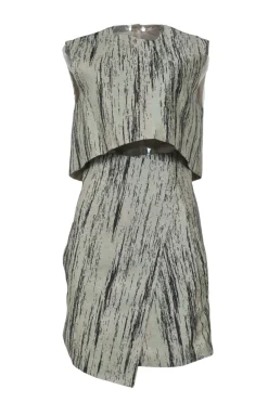 Pistacchio cotton-silk blend bark jacquard sleeveless bi-layer effect A-line mini dress with wrap-front skirt