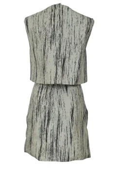 Pistacchio cotton-silk blend bark jacquard sleeveless bi-layer effect A-line mini dress with wrap-front skirt